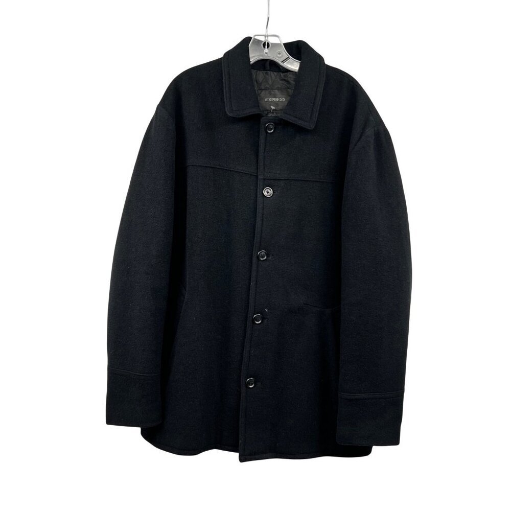 Express Womens Wool Blend Pea Coat Button Up Black Size XL Pockets